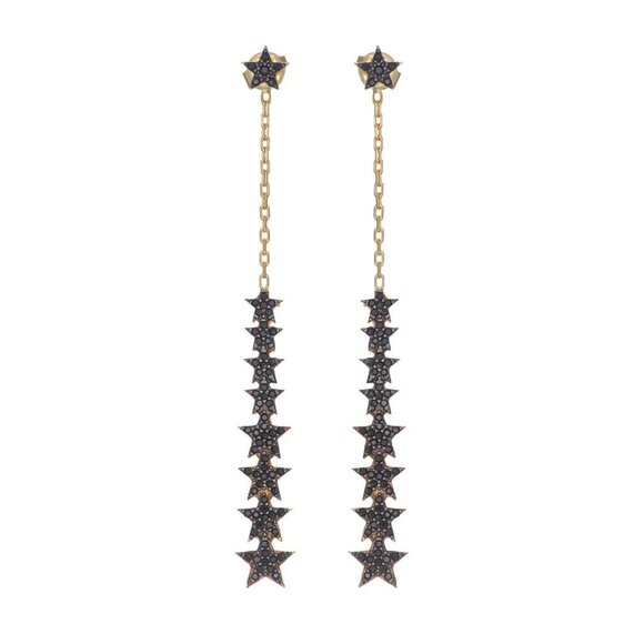 New Sterling 14k Black Stone Star Dangle Earrings - Picture 3 of 3